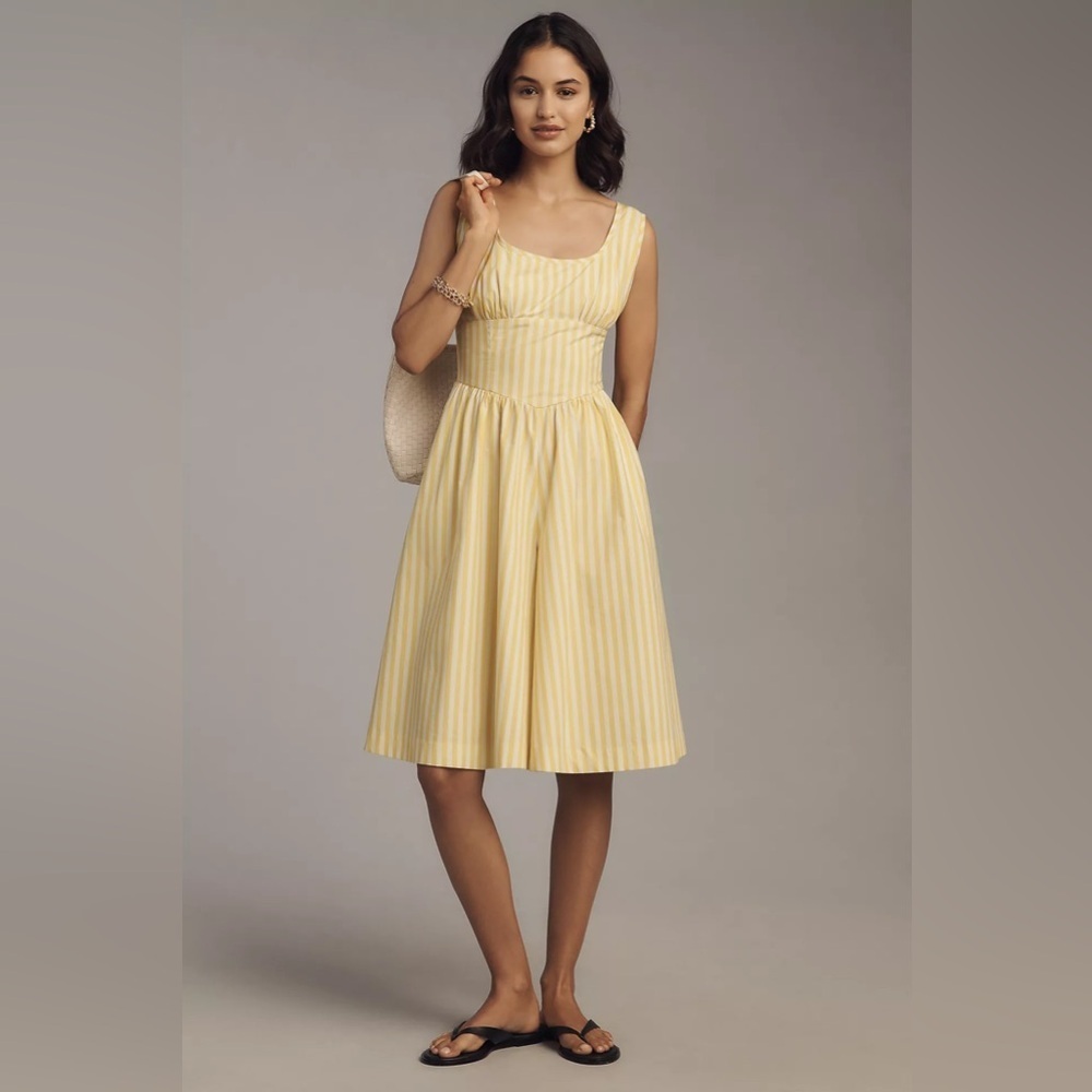 NWT! Anthropologie Maeve Sleeveless Cotton Square-Neck Romper Striped Yellow 🥅